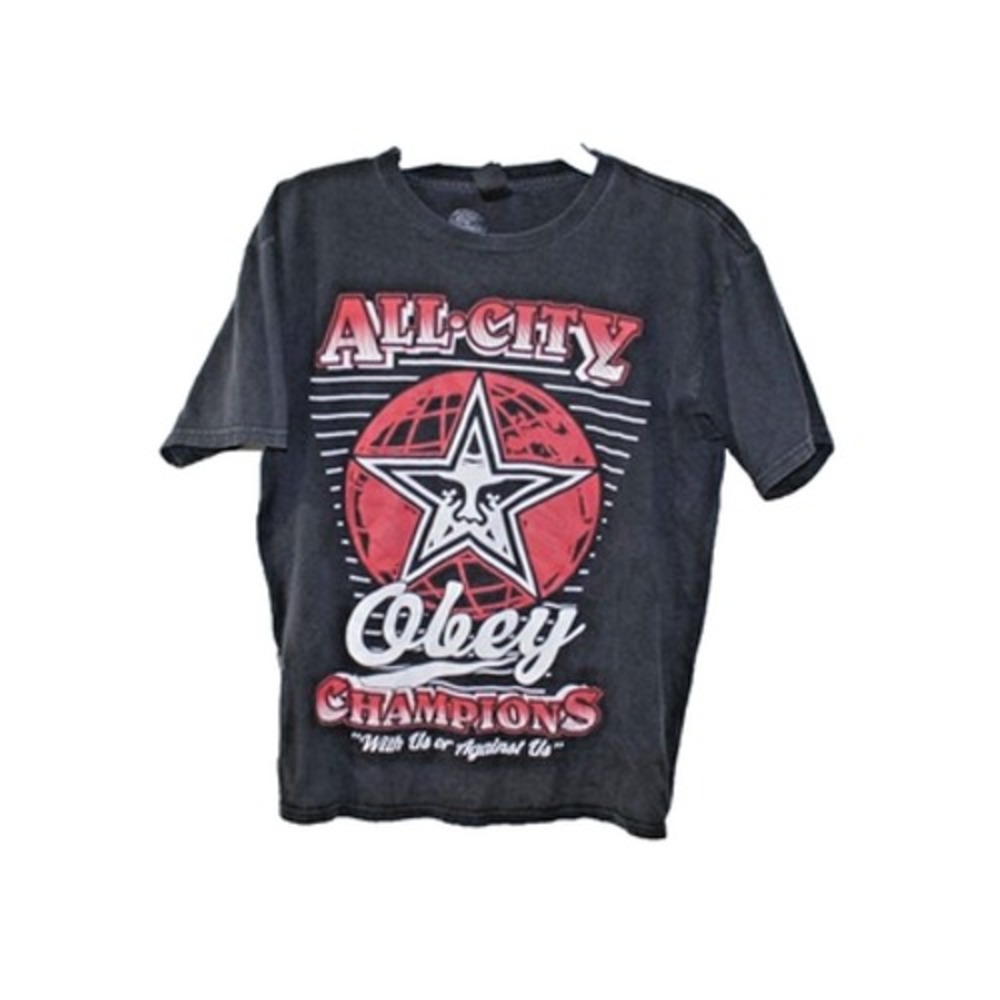 Obey All City Champions T-Shirt Mens Medium Black Good Vintage Y2K Graphic Tee